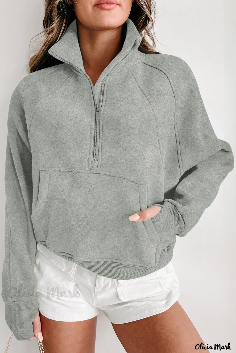 Half-Zip Thumbhole Sleeve Hoodie