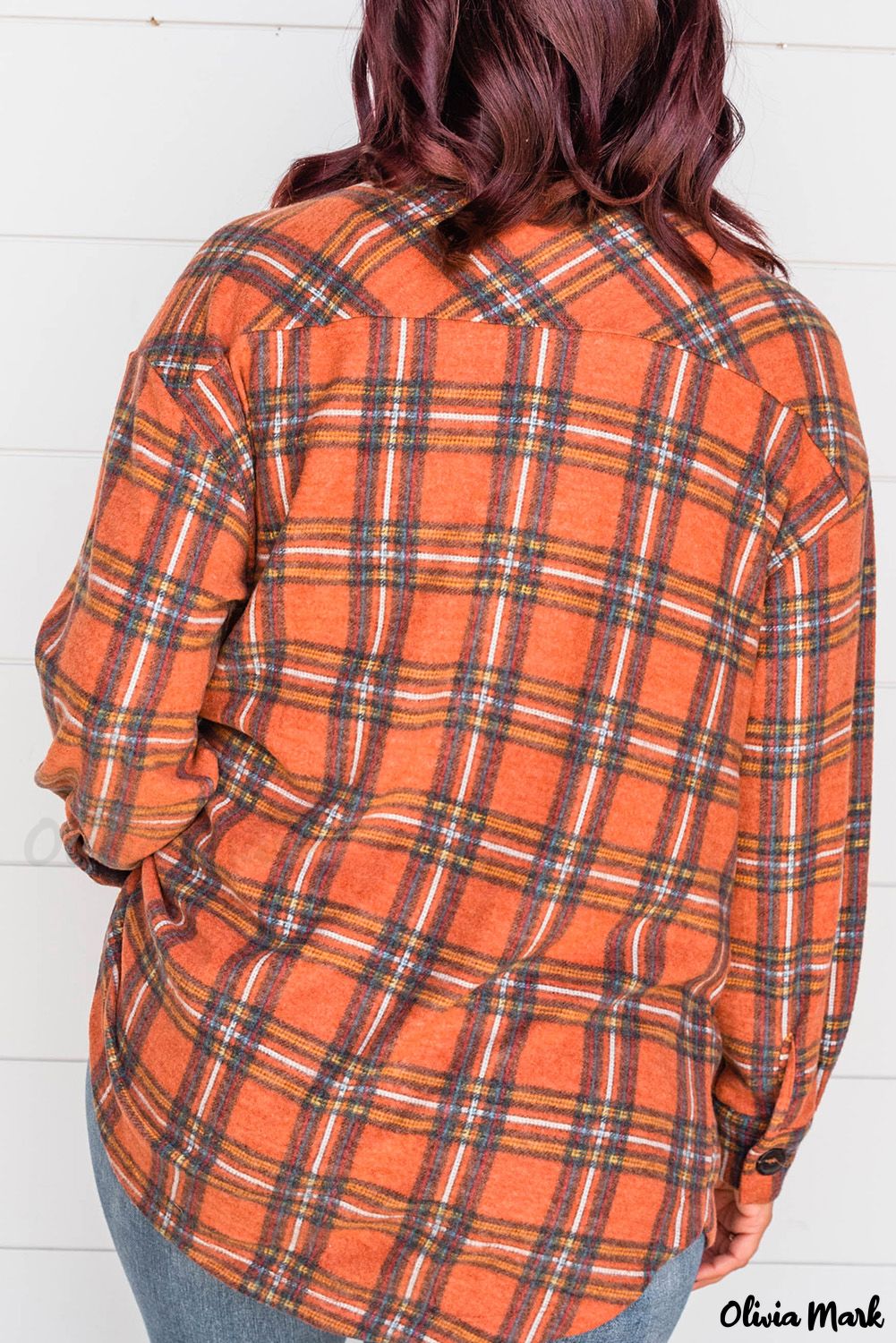 Olivia Mark – Orange flannel plaid shirt with chest pockets – Olivia Mark